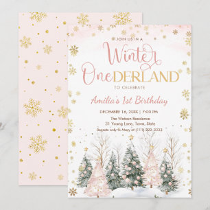 Convites Aniversário de 1 ano Winter Onederland Gold Snowfl
