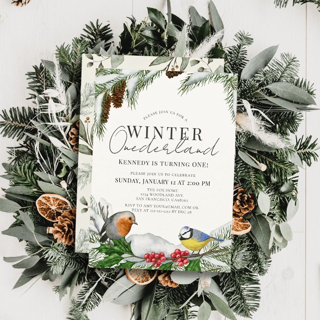 Convites Aniversário de 1 ano Winter Onederland Pássaros &  (Criador carregado)