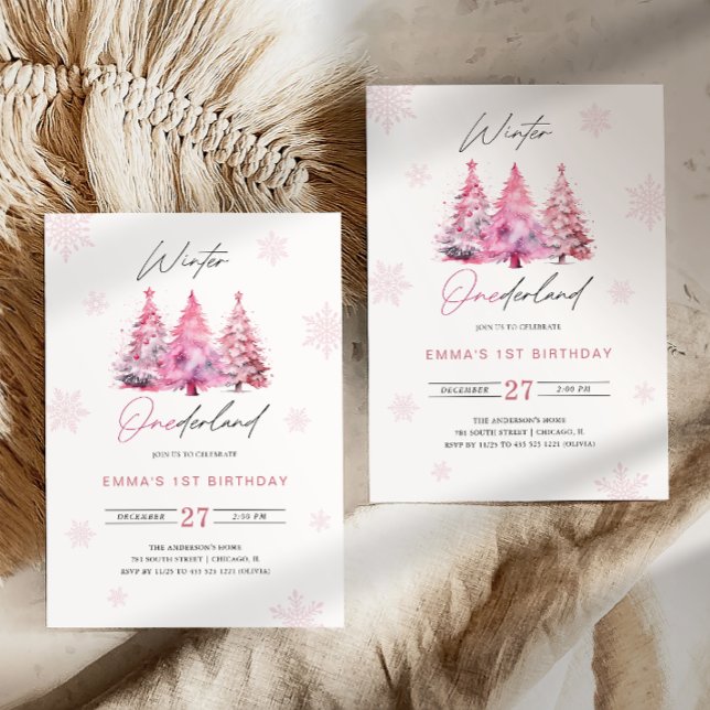 Convites Aniversário de 1 ano Winter Onederland Rosa (Criador carregado)
