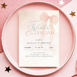 Convites Aniversário de 1 ano Winter Onederland Rosa Aquare