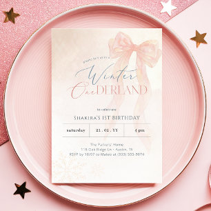 Convites Aniversário de 1 ano Winter Onederland Rosa Aquare