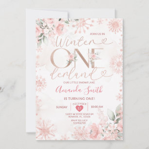 Convites Aniversário de 1 ano Winter Onederland Rosa Dourad
