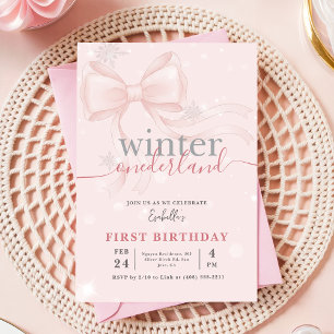 Convites Aniversário de 1 ano Winter Onederland Rosa Floco 