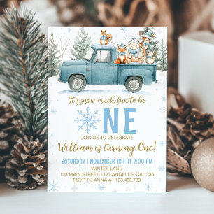 Convites Aniversário de 1 ano Winter Truck Woodland Onederl
