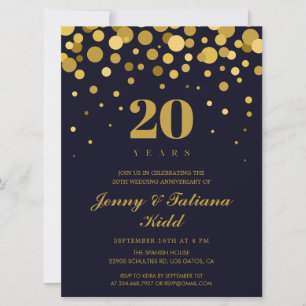 Convites Aniversário de 20 Anos de Casamento Azul Marinho e