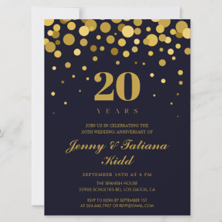 Convites Aniversário de 20 Anos de Casamento Azul Marinho e