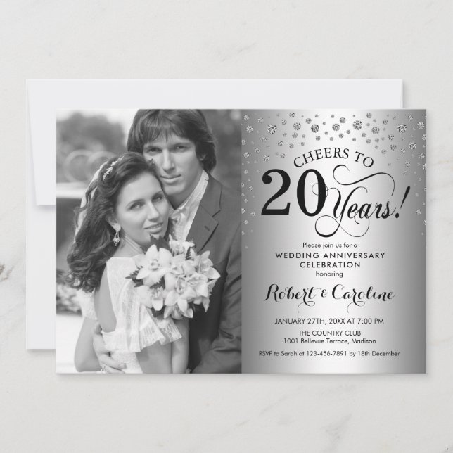 Convites Aniversário de 20 anos de Casamento com Foto - Pra (Frente)