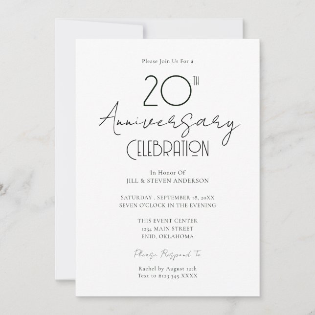Convites Aniversário de 20 anos de Casamento Elegante Rascu (Frente)