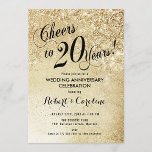 Convites Aniversário de 20 anos de Casamento Ouro