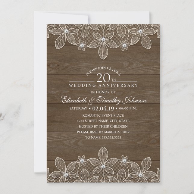 Convites Aniversário de 20 anos de Casamento Rustic Madeira (Frente)