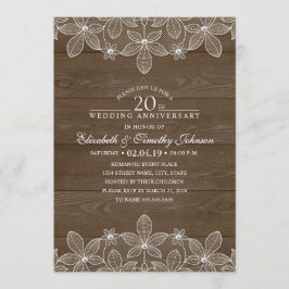 Convites Aniversário de 20 anos de Casamento Rustic Madeira