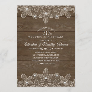 Convites Aniversário de 20 anos de Casamento Rustic Madeira