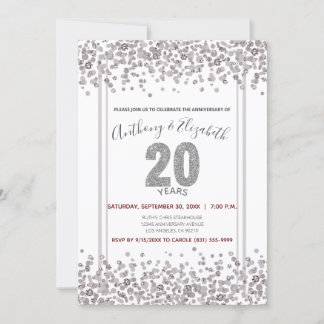 Convites Aniversário de 20 anos estilo Glitter Confete Prat