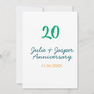 Convites aniversário de 20 anos nome data laranja azul verd