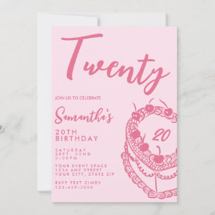 Convites Aniversário de 20 anos Rosa Simples Moderno Tendên