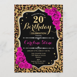 Convites Aniversário de 20 - Impressão Leopard de Rosas R