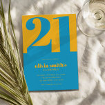 Convites Aniversário de 21 anos Amarelo Azul Minimalista Mo<br><div class="desc">Aniversário de 21 anos minimalista moderno com design simples com tipografia chica elegante em azul e amarelo.</div>