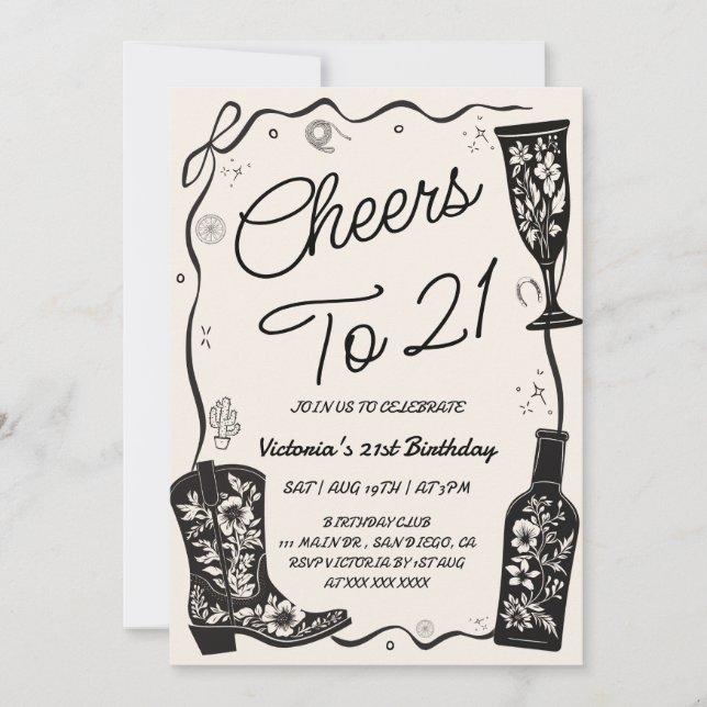 Convites Aniversário de 21 anos ao estilo Western (Frente)