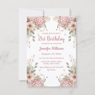 Convites aniversário de 21 anos aquarela jardim floral rosa