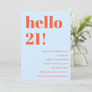 Convites Aniversário de 21 anos Azul Laranja Moderno Ousado