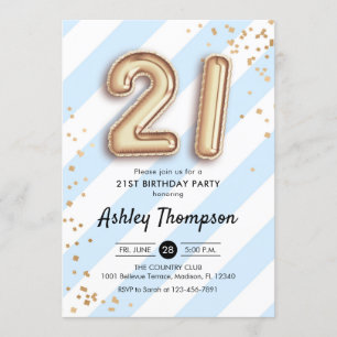 Convites aniversário de 21 anos - Balões Dourados com Faixa