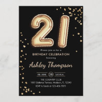 aniversário de 21 anos - Balões Dourados Pretos