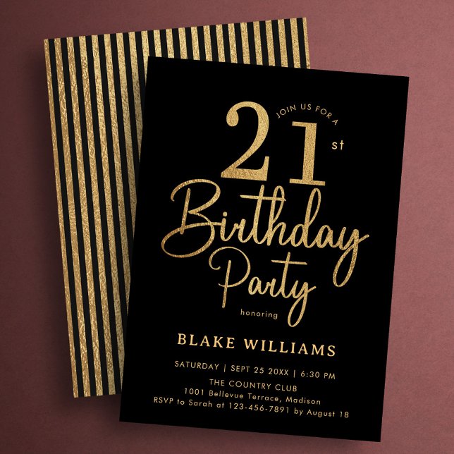 Convites Aniversário de 21 anos Black Gold (Criador carregado)