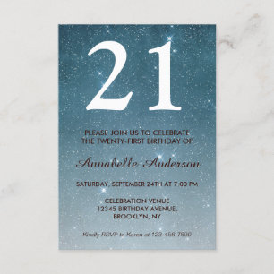 Convites aniversário de 21 anos Blue Midnight Night Sky Sta