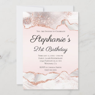 Convites Aniversário de 21 anos Blush de Agate Branco Dour