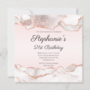 Convites Aniversário de 21 anos Blush de Agate Branco Dour