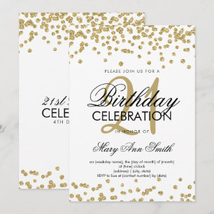 Convites aniversário de 21 anos Branco de Confetti Glitter