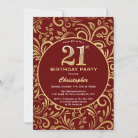 aniversário de 21 anos Burgundy Red e Dourado Padr