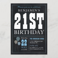 aniversário de 21 anos Chalkboard Blue Balloon Rus