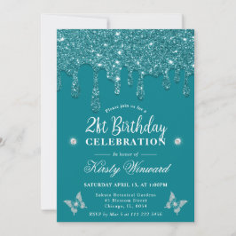 Convites Aniversário de 21 anos com brilho elegante esverde