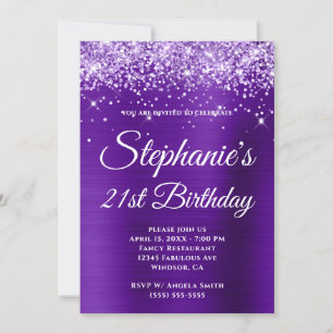 Convites Aniversário de 21 anos com Brilho Roxo e Foil Ombr