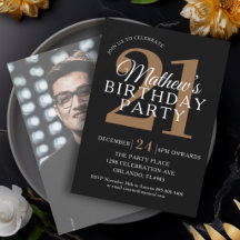 Aniversário de 21 anos com foto moderna em preto e