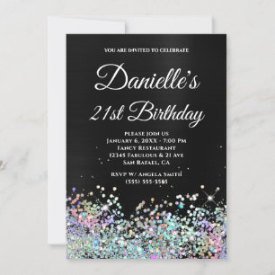 Convites Aniversário de 21 anos com Glitter Holo Ombre Pret