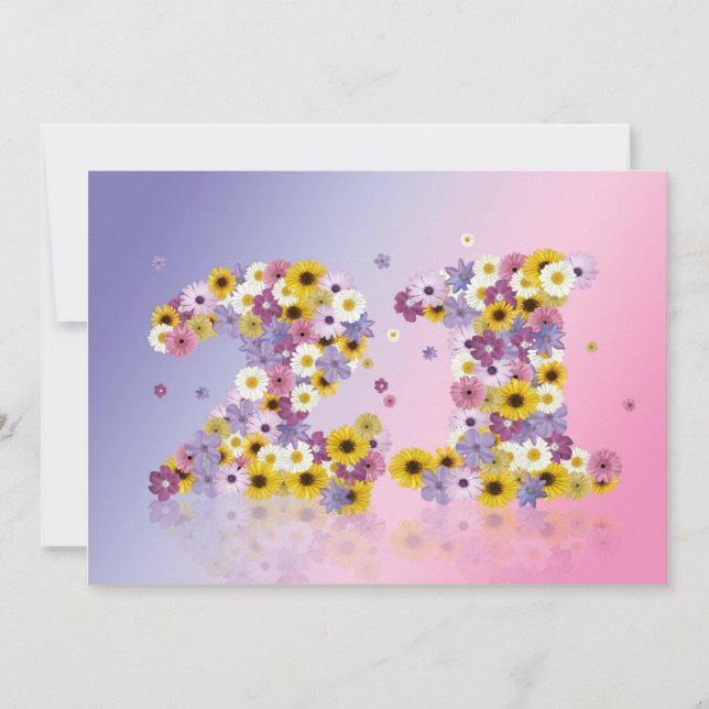 Convites aniversário de 21 anos, com letras floridas (Frente)