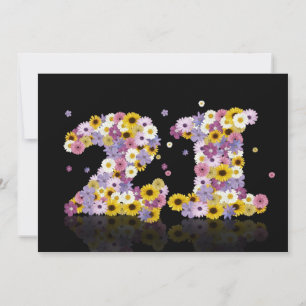 Convites aniversário de 21 anos, com letras floridas
