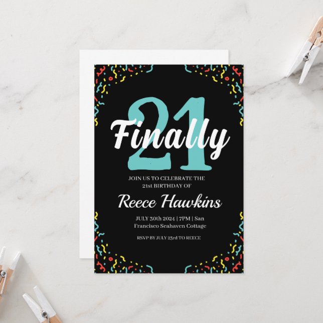 Convites aniversário de 21 anos convida preto e branco mode (Frente/Verso In Situ)