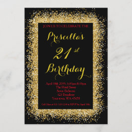 Convites aniversário de 21 anos convite, preto, confetti, o