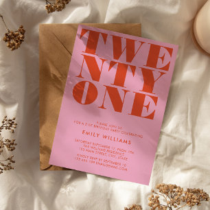 Convites Aniversário de 21 anos cor de laranja rosa moderno