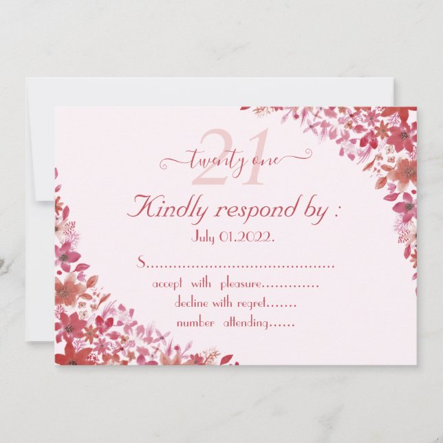 Convites Aniversário de 21 anos cor-de-rosa (Frente)