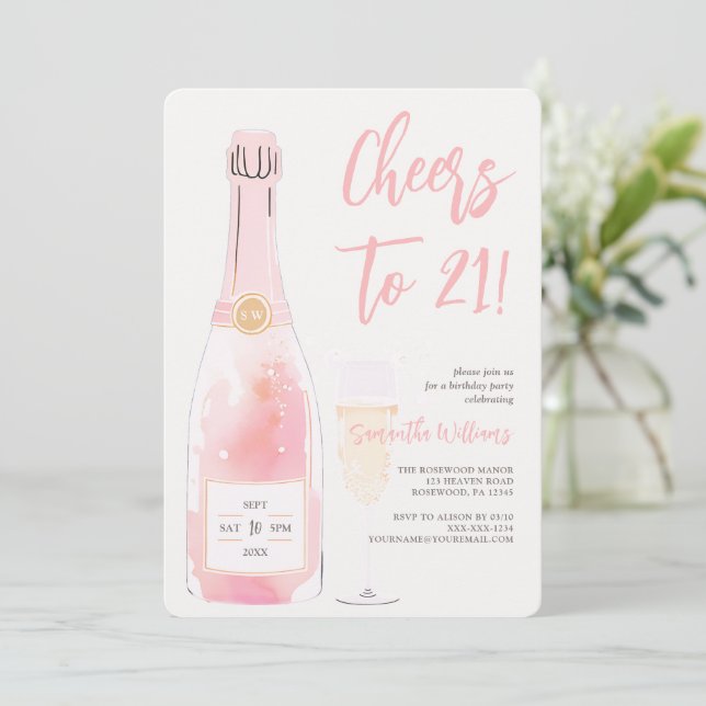 Convites Aniversário de 21 anos cor-de-rosa (Em pé/Frente)