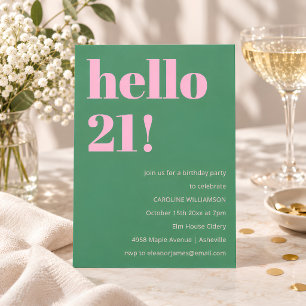 Convites Aniversário de 21 anos cor-de-rosa verde moderno r