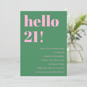 Convites Aniversário de 21 anos cor-de-rosa verde moderno r
