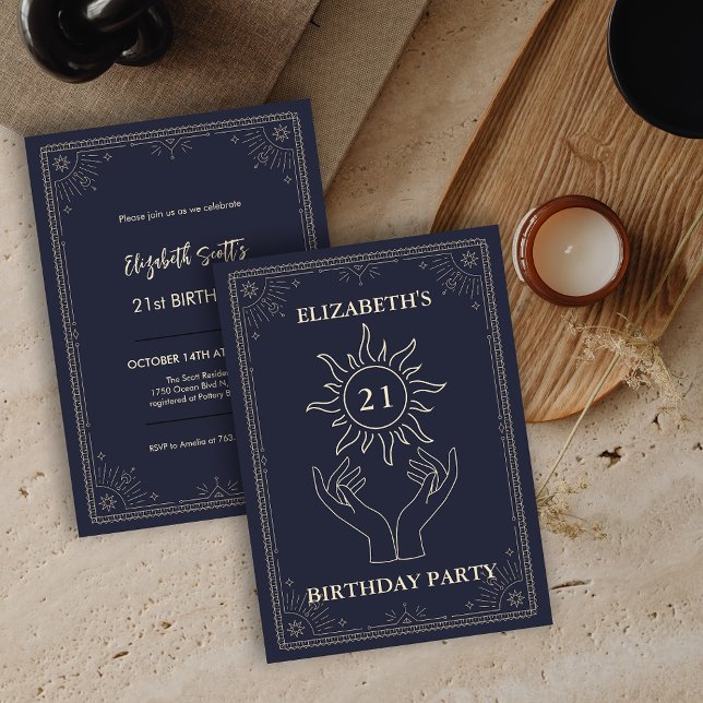 Convites Aniversário de 21 anos da Astrologia Mística Roxa (Purple Mystic Astrology Star 21st Birthday Invitation)