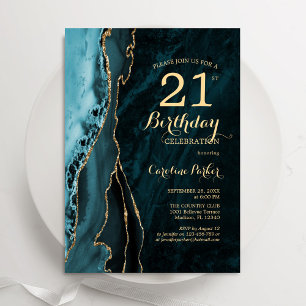 Convites Aniversário de 21 anos de Agate Dourado Teal