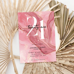 Convites Aniversário de 21 anos de Aquarela Cor-de-Cobra Ro