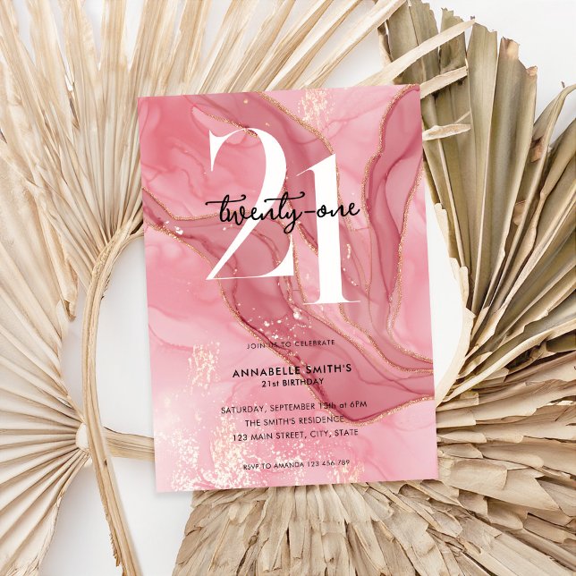 Convites Aniversário de 21 anos de Aquarela Cor-de-Cobra Ro (Criador carregado)